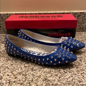 Dollhouse Blue Patent Spiked Flats - 6.5